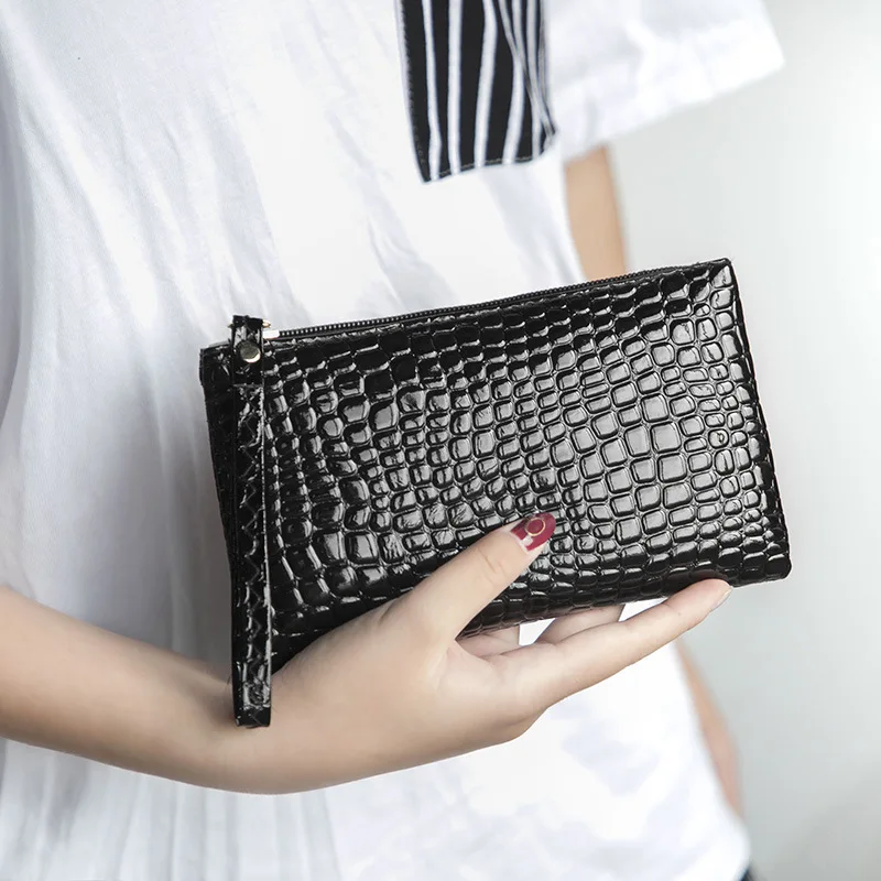 New retro classic stone pattern leather black fashion clutch coin purse mobile phone bag female storage wrist bag