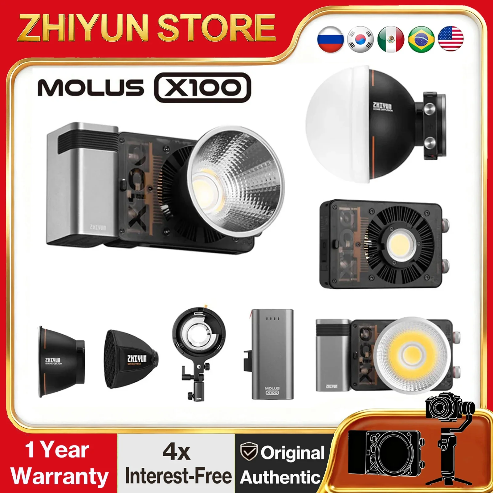 

ZHIYUN X100 LED Video Light Photography Fill Light for Studio Outdoor Shooting YouTube Photos - Adjustable Brightness
