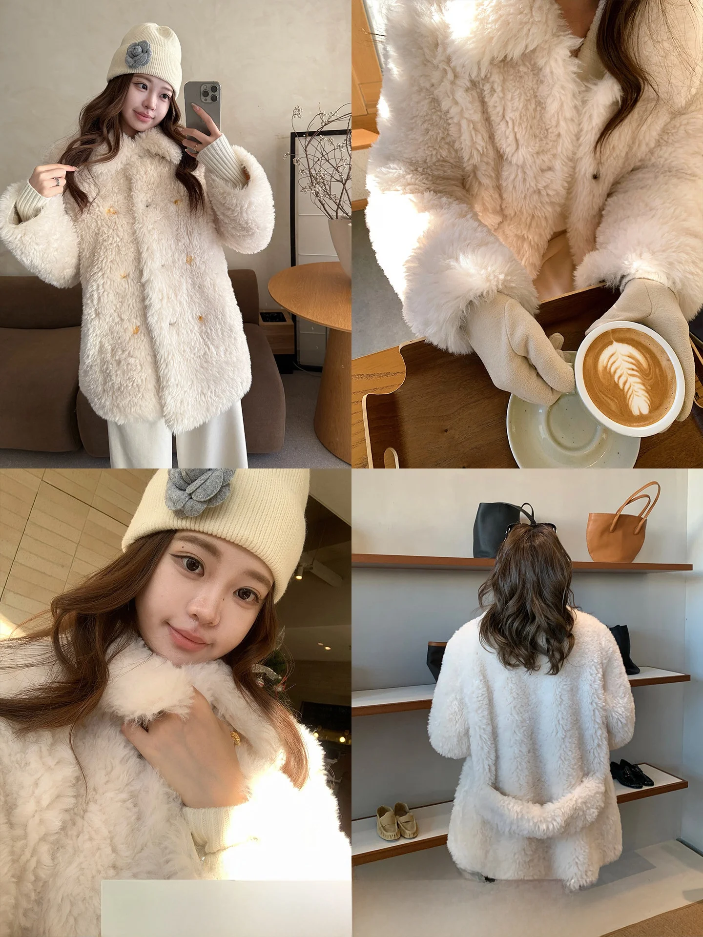 

Xzichic Lamb Fur Jaet Women's Eco-friendly Artificial eepskin Coat Inteated Leather And Fur Middle-Length Straight Sle