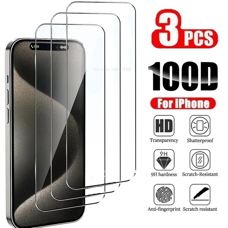 

3Pcs 9H Tempered Glass For iPhone 16 15 14 Pro Max 13 12 Mini Screen Protector for iPhone 11 Pro Max XR XS Max 7 8 Plus Glass