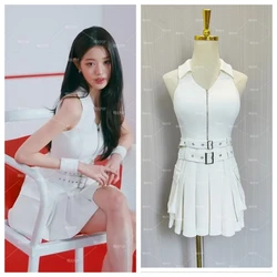 Kpop Korean Singers White Sleeveless Halter Dresses Women Jazz Dance Costume Y2k Clothes Korean Concert Stage Wear Rave Outfits