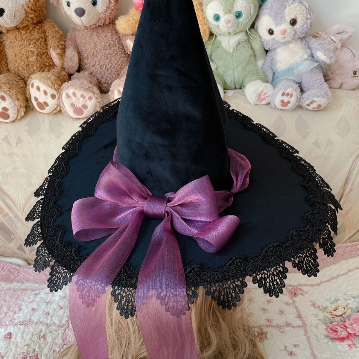 

Men Women Halloween Witch Wizard Hat Cosplay Party Wide Brim Pointed Hat for Carnival Stage Performance Costume Photo Props