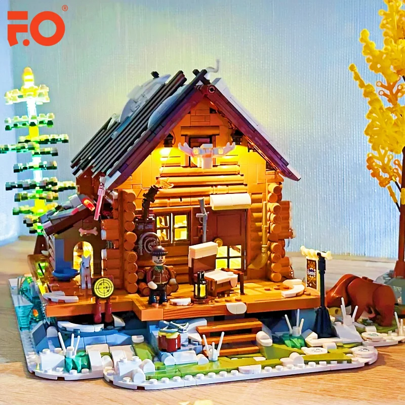 Funwhole الصيد لودج اللبنات نماذج المشهد الصغير منازل خشبية ثلاثية الأبعاد زينة تجميع ألعاب ألغاز قابلة للفصل