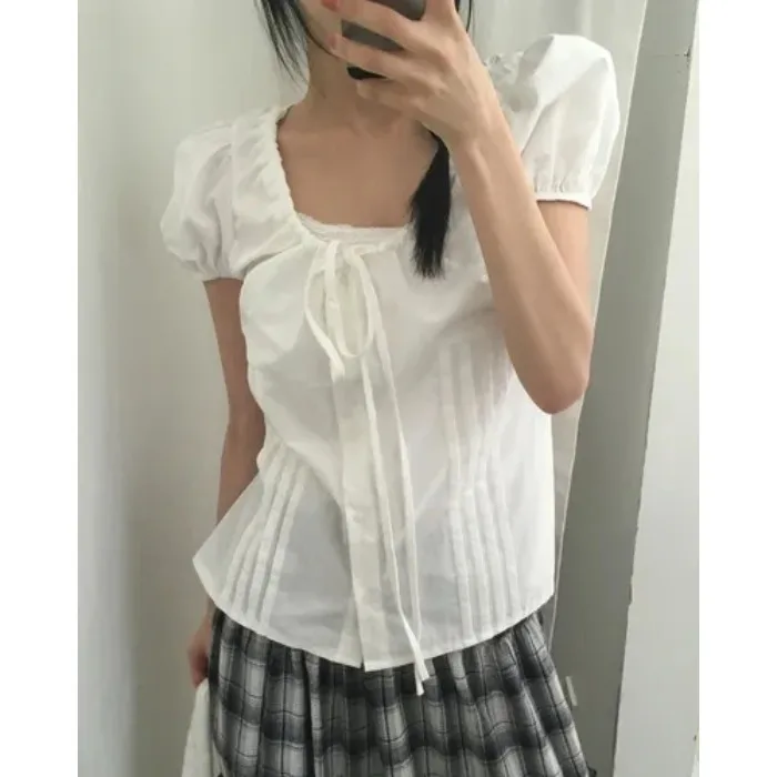 

2026 Summer New Korean Style Chic Fashionable Casual Bubble Sleeve Single Button Shirt Top Versatile Stylish Short Sleeve Wom...