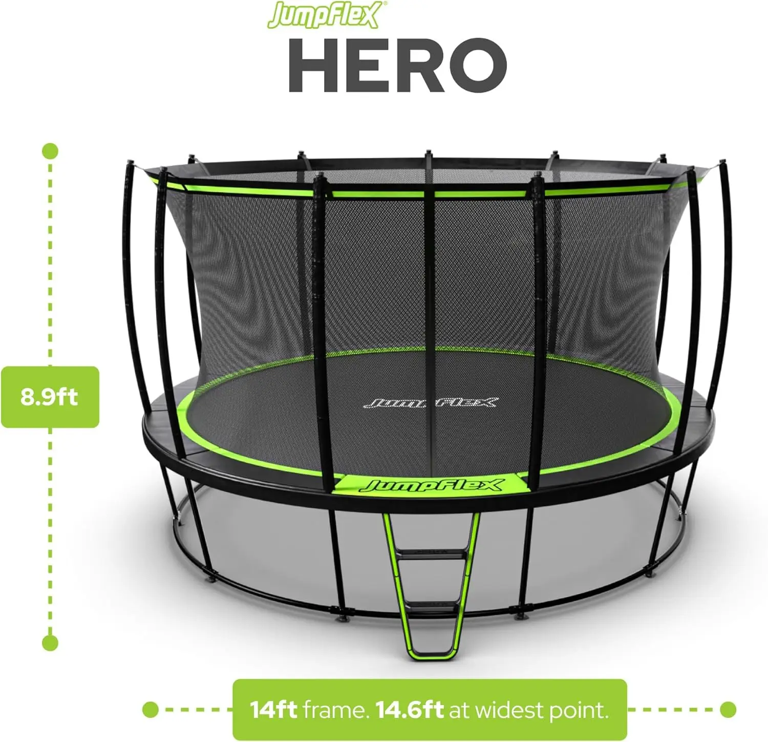 Round Outdoor Backyard Trampoline ASTM Approved with Net Safety Enclosure & Ladder Playset with Fast Assembly