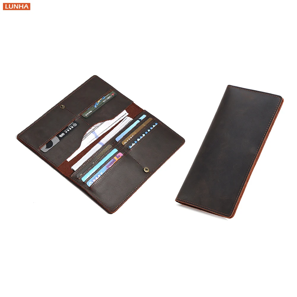 Vintage Genuine Leather Wallet Men's Long Billfold with 8 Card Slots Cash Card Holder Purse Business Travel Daily Commute