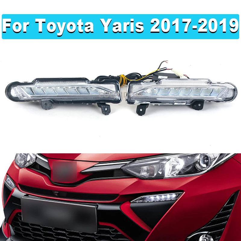 For Toyota Yaris 2017-2019 Car LED DRL Left And Right Daytime Running Lights With Turn Signals, Fog Lights, Car Lights