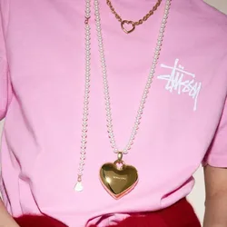 Big heart locket necklace for women pearl beaded statement heart bag necklace fever korean fashion jewelry cute gilrs jewelry