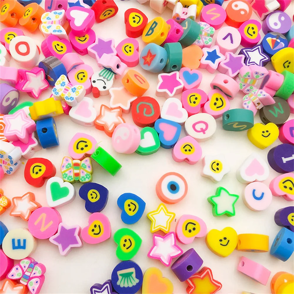 100/200Pcs Random Polymer Clay Stars Flowers Heart Animals Beaded for Women DIY Bracelet Necklace Jewelry Making Accessories ﻿