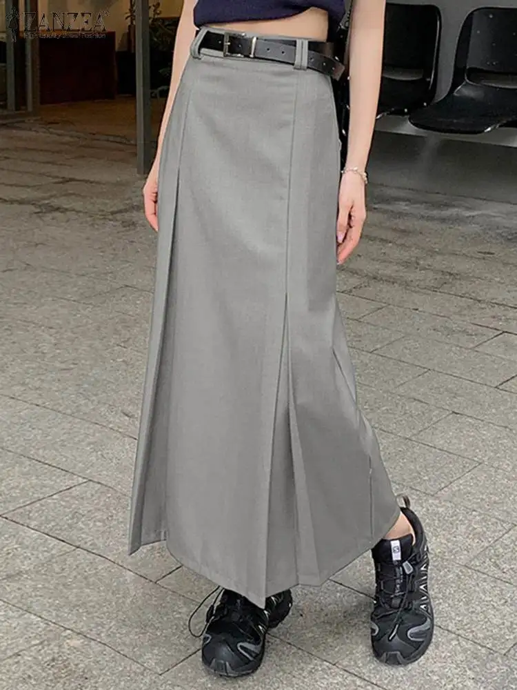 

ZANZEA 2024 летняя элегантная длинная юбка корейская мода Женская Повседневная плиссированная юбка макси с высокой талией однотонные юбки с запахом на бедрах