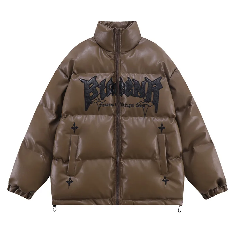 Hip hop oversize acolchoado jaqueta casaco streetwear retro couro do plutônio carta bordado parkas harajuku 2022 jaqueta de inverno dos homens