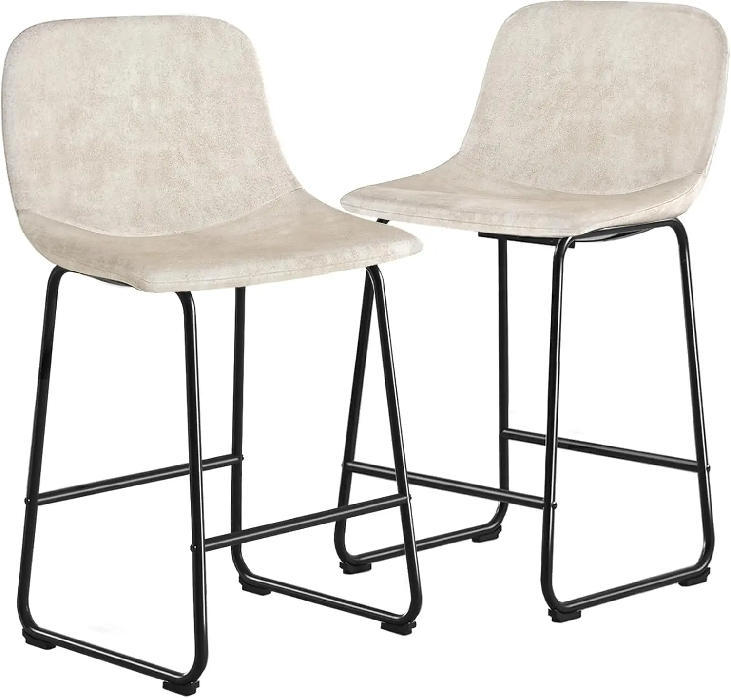 Leathaire Fabric Counter Height Stools Armless Island Chairs Set of 2 Hold up to 500 lbs, Industrial Vintage Style, Beige