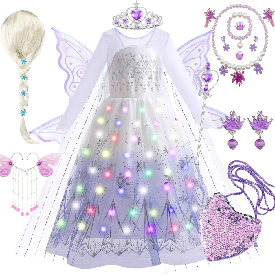 Princess Dress Girls Party Cosplay Elsa Costume Mesh Birthday Halloween Party Kids Cosplay Snow Queen Clothes Gowns 2-10 Yrs