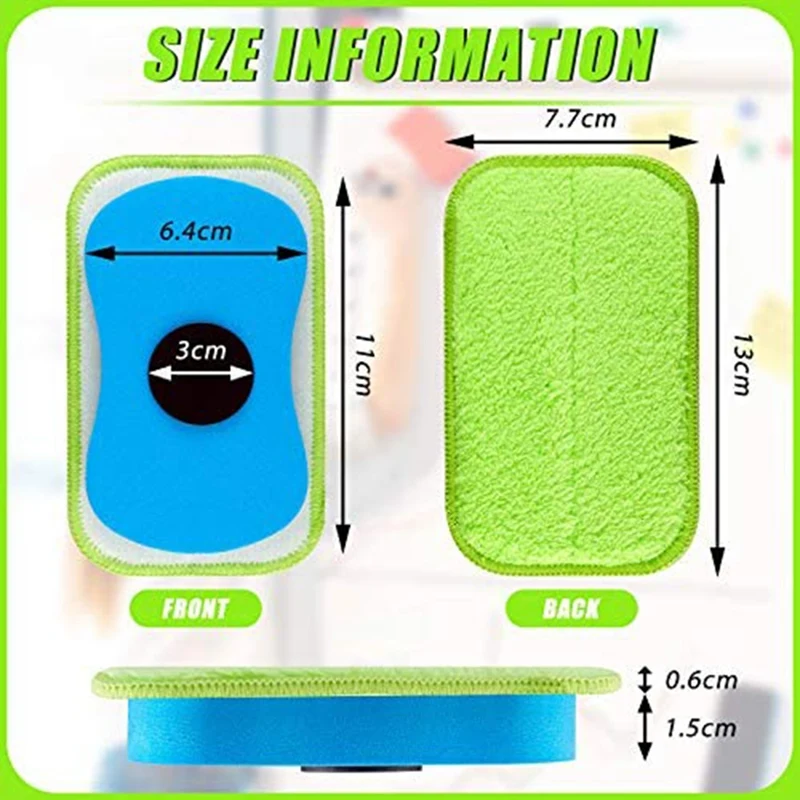 6 Stück waschbarer und wiederverwendbarer Mikrofaser-Kreide-Radiergummi, magnetische Tafel, trocken abwischbar, abnehmbarer Tafel-Radiergummi
