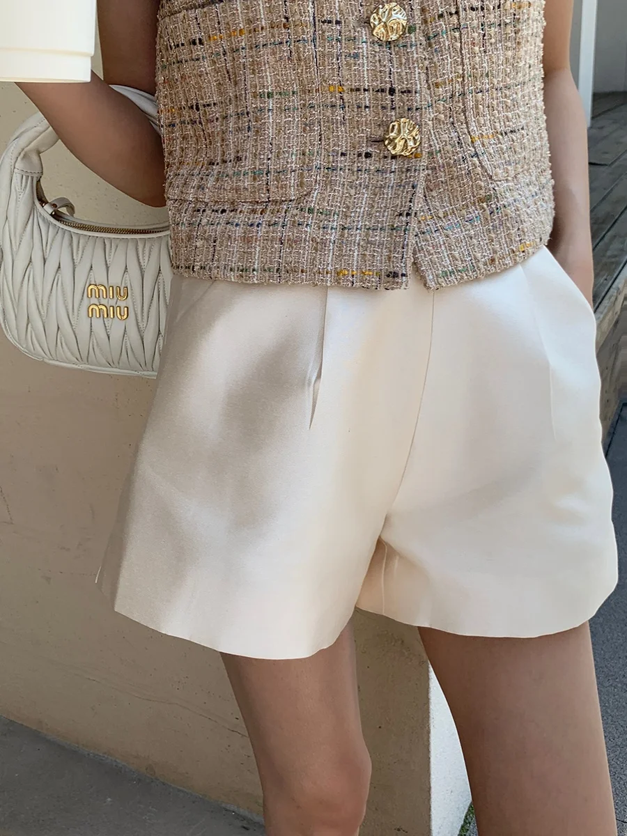 

Dee Sicile Gold Pearl iny Surface A-Line Wide Leg Pants Commute Sle Women's orts Summer Casual Polyester Fiber