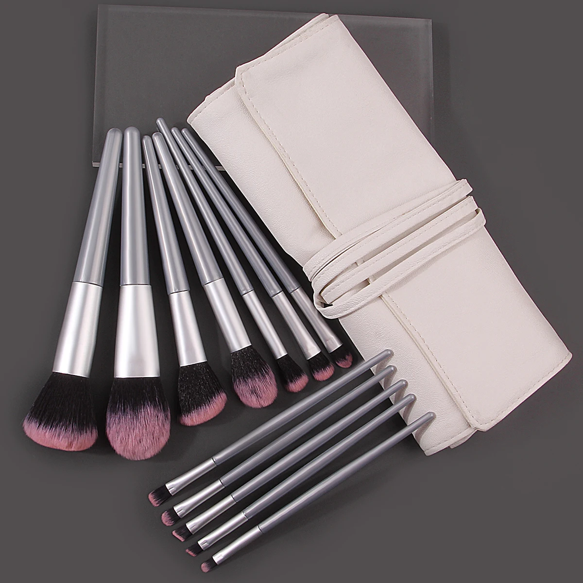 12PCS high-quality multi-purpose facial makeup brush set &1PCS large-capacity portable 12-hole makeup brush strap bag