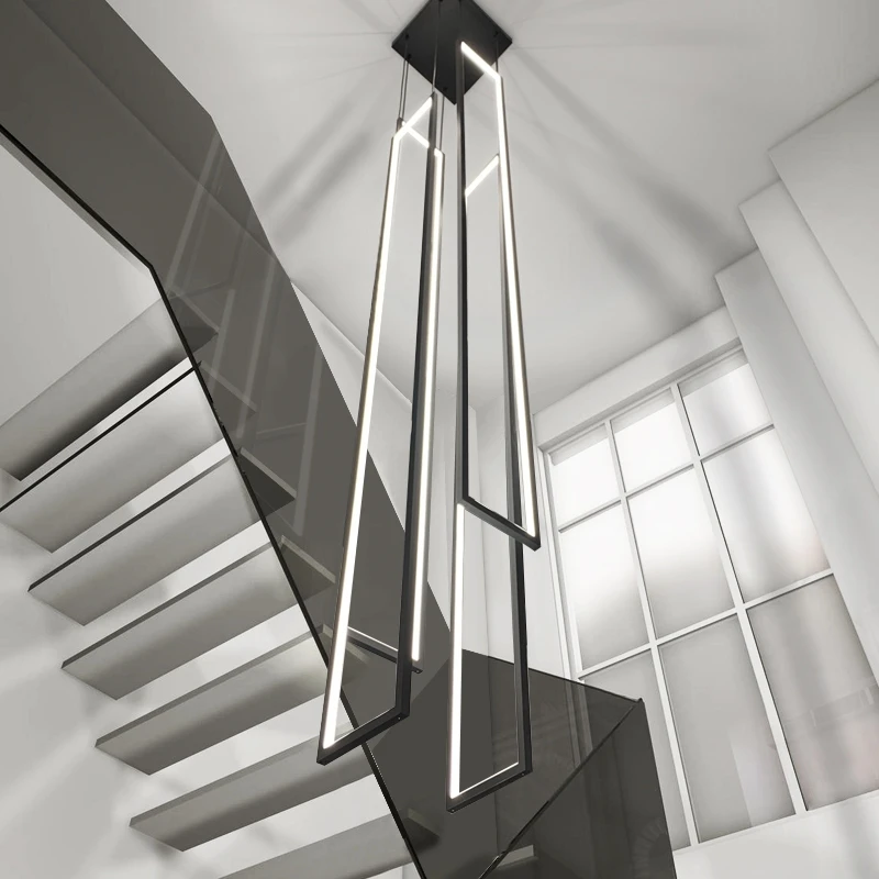 

Nordic Simple Led Dimmable Pendant Lights Modern Stairs Black Rectangle Hanging Lamp Led Luminarias Adjustable Led Suspend Lamp