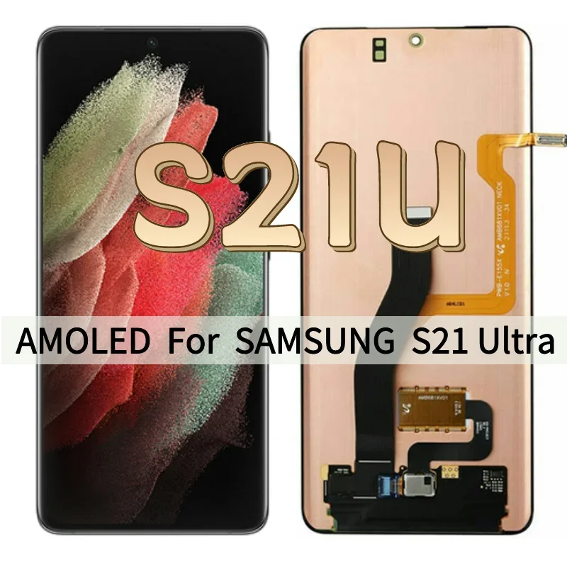 

ЖК-дисплей Super AMOLED для Samsung S21U G998 G998F G998F/DS, цифровой сенсорный экран в сборе, S21 Ultra