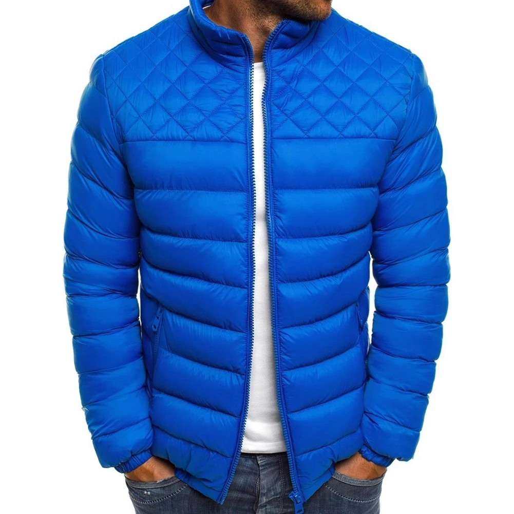 

Mens Classic Winter Warm Stand Collar Puffer Thermal Solid Color Jacket Quilted Padded Comfortable Coat Casual Outwear Fashion