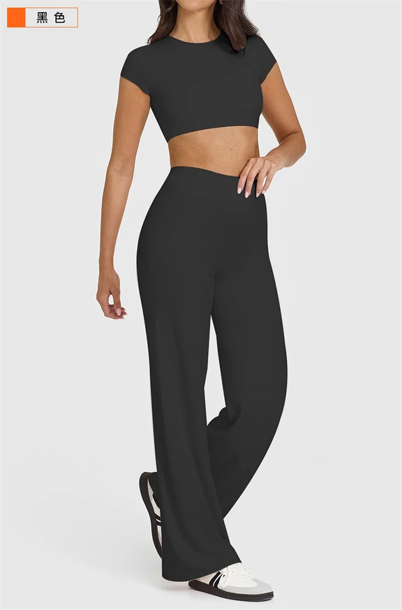 Solto esportes calças de yoga mulher perna larga calças retas mulheres treino ginásio correndo calças de fitness verão moda esportiva