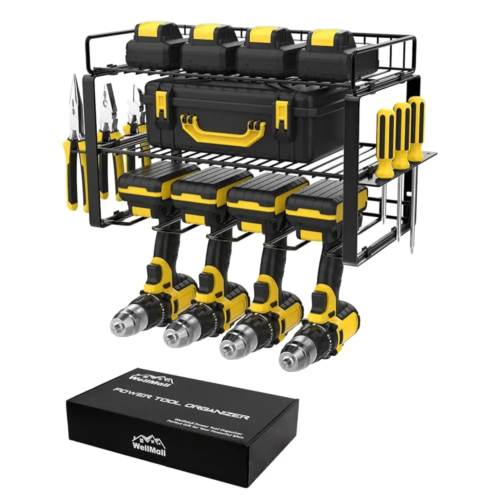 

Power Tool Organizer Holder - Wall Mount Style For Power Tool Drill As Heavy Duty Tool Shelf & Tool Ra With Compact Packed With