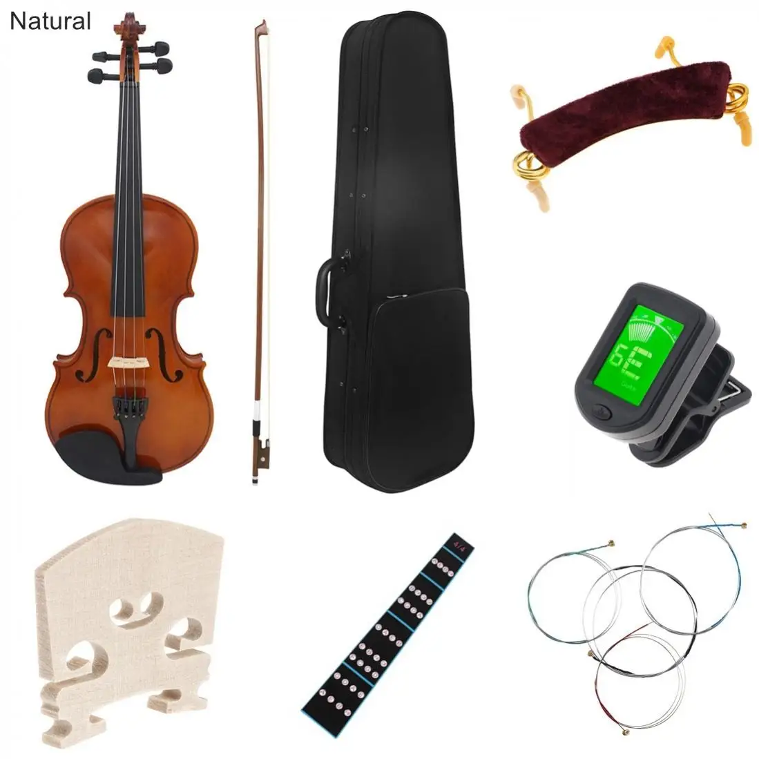 4/4 Full Size Solid Wood Violin Set with Hard Case, Bow, Shoulder Rest Strings and Bridge Accessories, Beginners Violin Kit