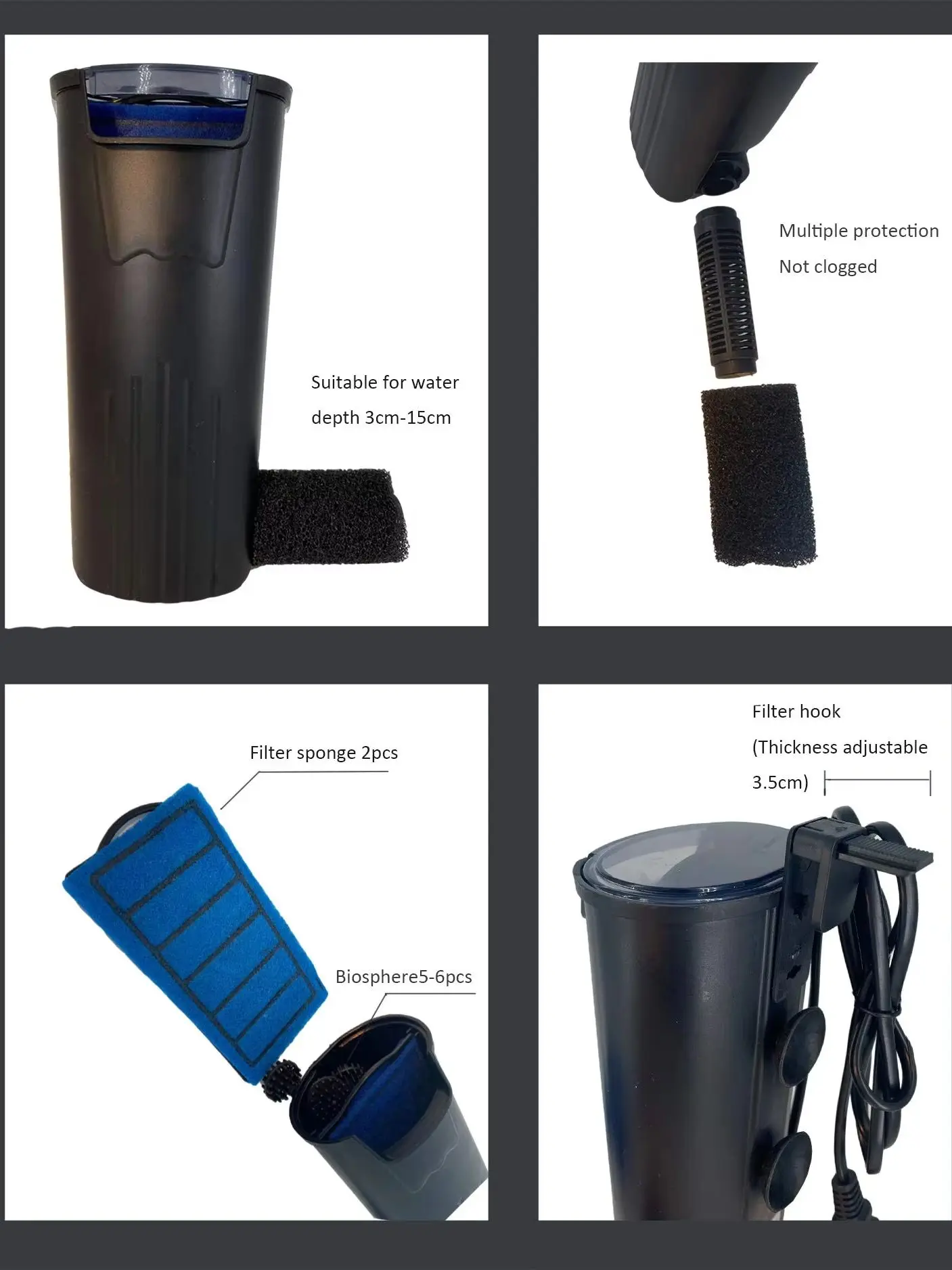 Aquariumfilter 600L/H für niedrigen Wasserstand, Reptilienfilter, hängender Wasserfall, Kunststoff-Reinigungspumpe, Wasserzirkulation für Schildkröten