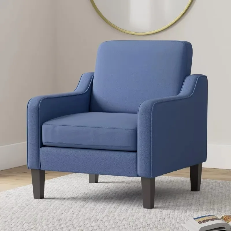 Modern Accent Chair,Navy Blue Fabric for Living Room Upholstered Armchair with Scooped Arms