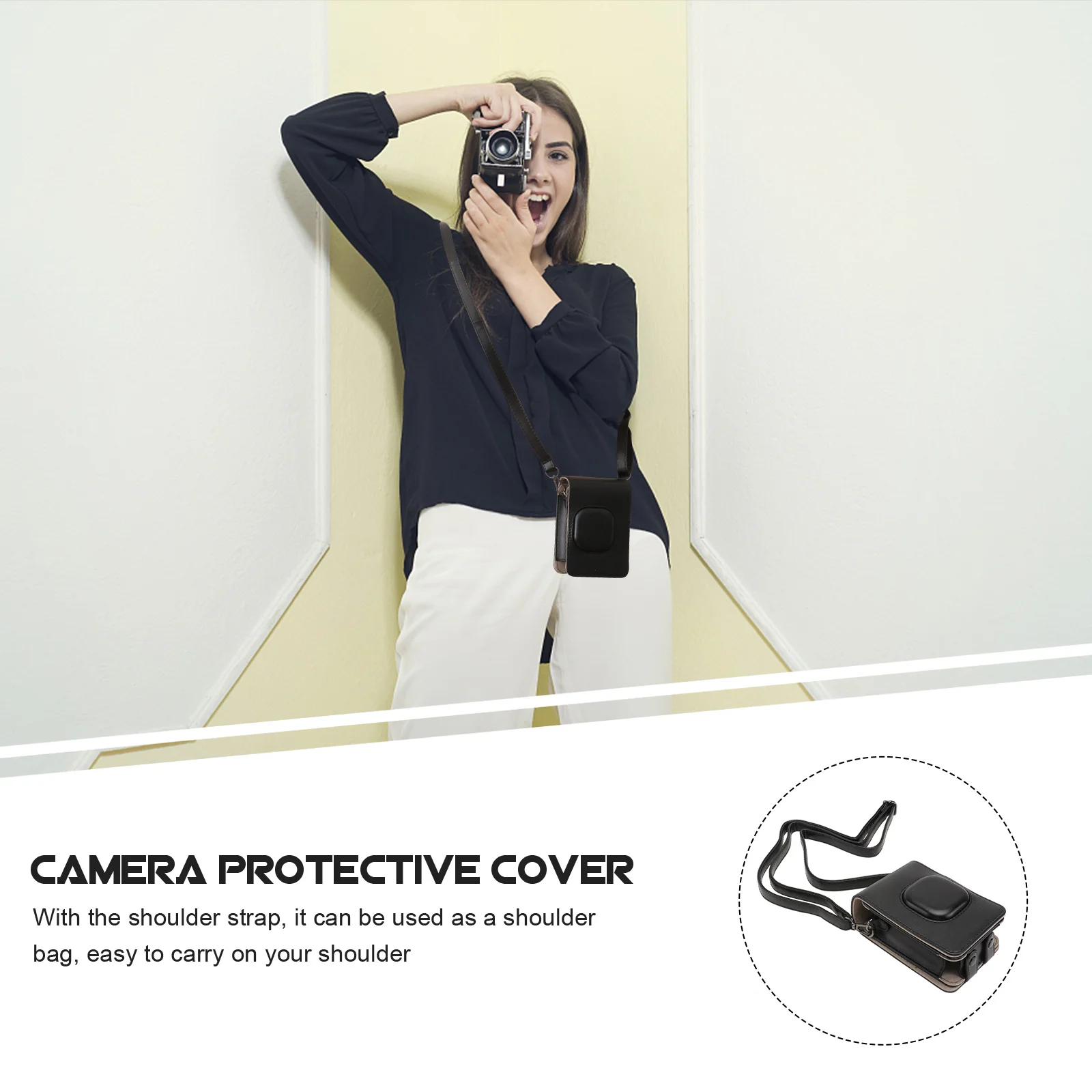 

Pouch Bag Pu Magnetic Closure Compact Design For Portable Camera Easy Access Adjustable Strap Lightweight Case For