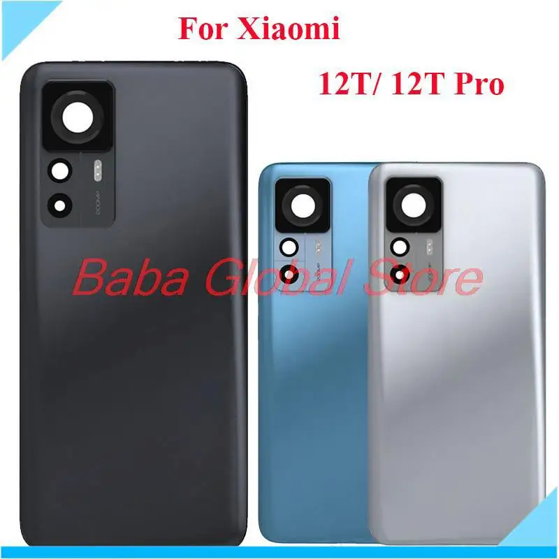 For Xiaomi 12T Pro 22081212UG / Mi 12T 5G 22071212AG Tempered Glass Back Cover Door Housing+ Camera lens with Frame