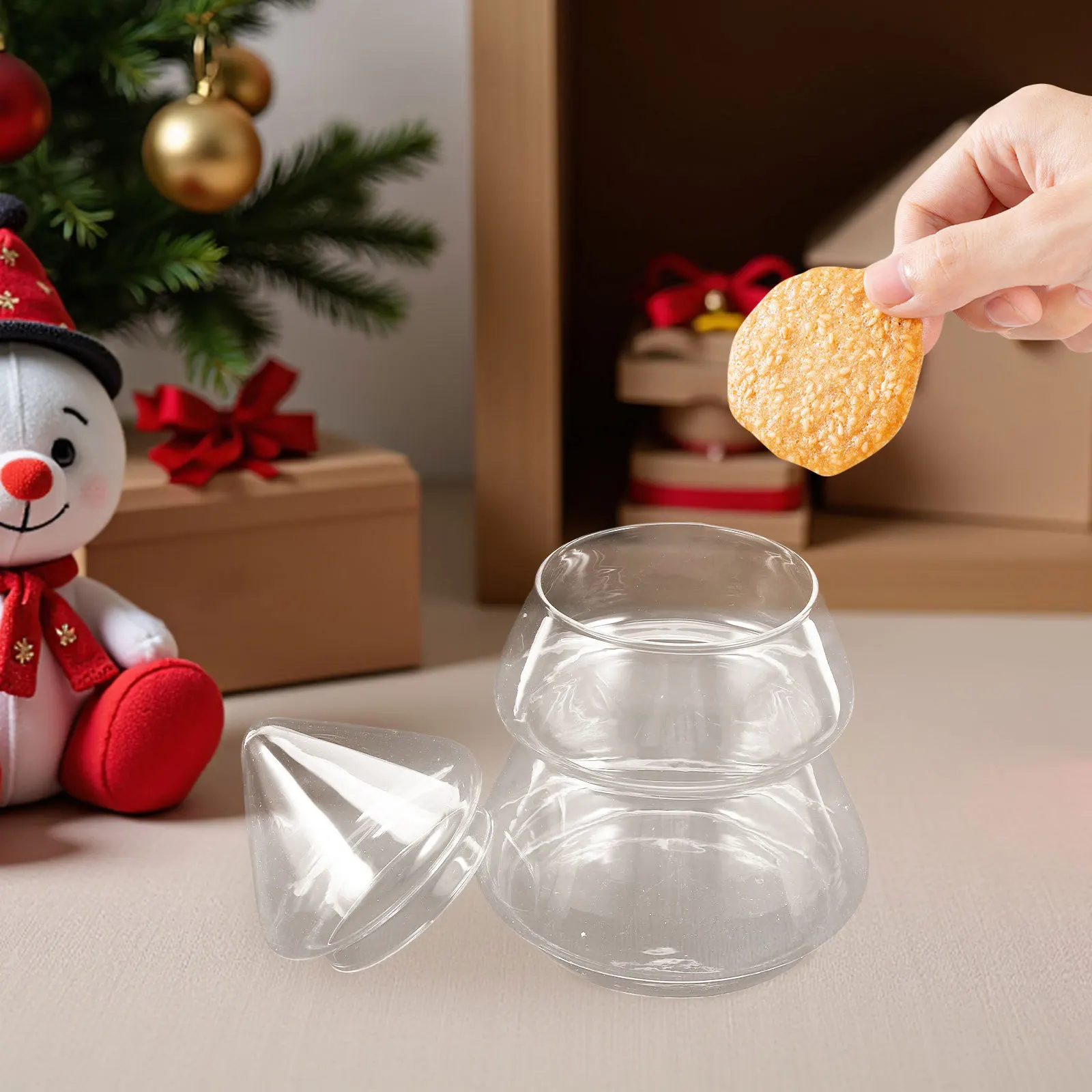 

Glass Christmas Tree Candy Jar 220Ml Transparent Covered Holiday Food Storage Container Xmas Cookie Bowl Party Decoration