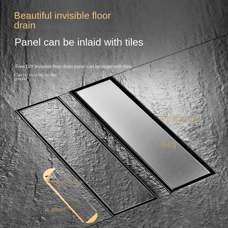 Bathroom Floor Drain Anti Odor Shower Drain，Invisible Floor Drain 304 Stainless Steel Rectangle Anti-odor Bath Shower Tray Long