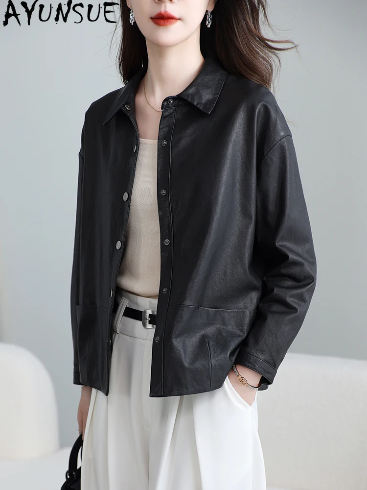 AYUNSUE 100% Toplaag Schapenvacht Echte Leren Jas Vrouwen Zwarte Jas Lente Herfst Kleding Damesjassen 2025 Jaqueta De Couro