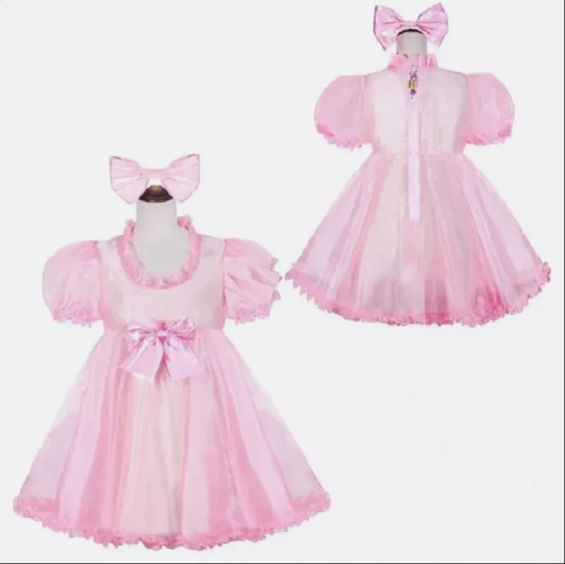 

Hot selling Girl Sissy Maid Pink Organ Lockable Dress Cosplay Costumes Tailor made