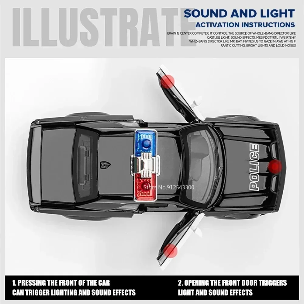 Dodge Hellcat-modelos de coches de policía, juguetes de aleación fundidos a presión, escamas de simulación, modelo extraíble con luz de sonido, juguetes para niños, 1/32