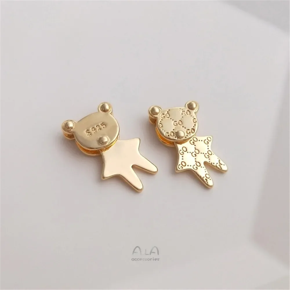 14K Gold Plated Cute bear pendant cartoon shaking head bear necklace pendant handmade DIY accessories pendant