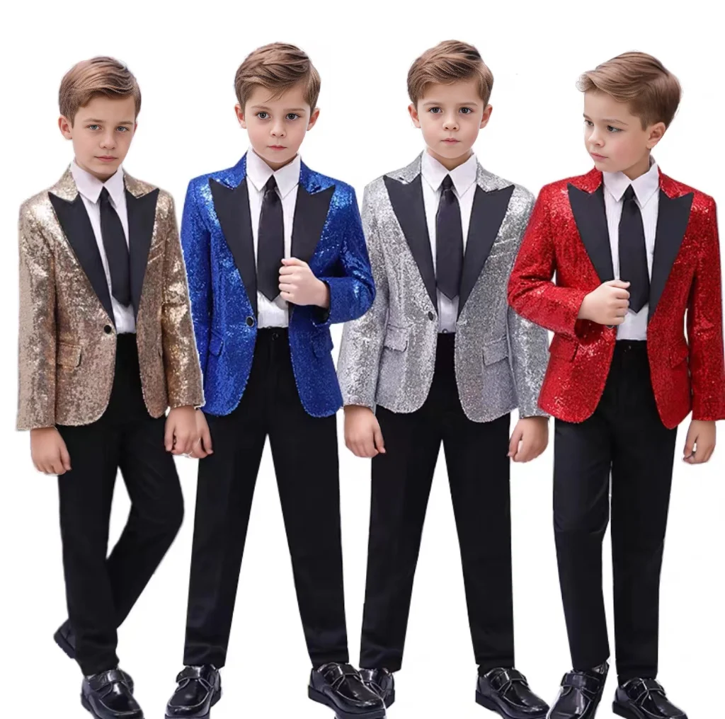  Suit For Boy Sequin Suit Set  Blazer And Pants 2 Pieces Stage performance Costumes Prom Piano Performance Elegant Ceremony