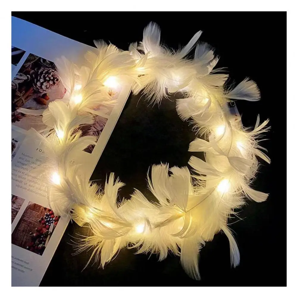 LED Feather Wreath Crown Headband Colorful Luminous Angle Crown Headband Women Headdress Girls Wedding Christmas Party