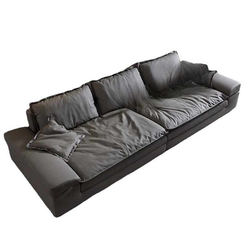 

Deep sitting wide sitting deep first layer cowhide leather sofa straight row combination living room