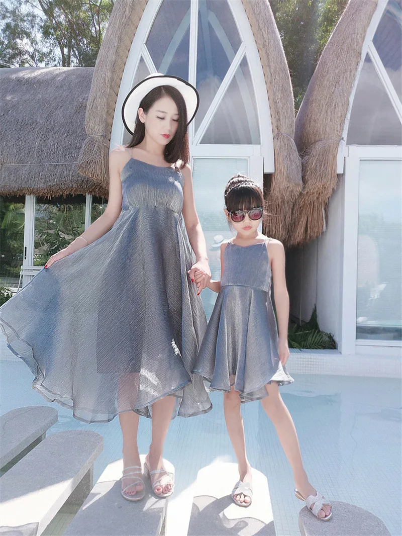 Matching Family Outfits Dresses Women Girls Camisole Dress Fashion Family Mother Daughter 2023 Summer Vacation Backless Dresses