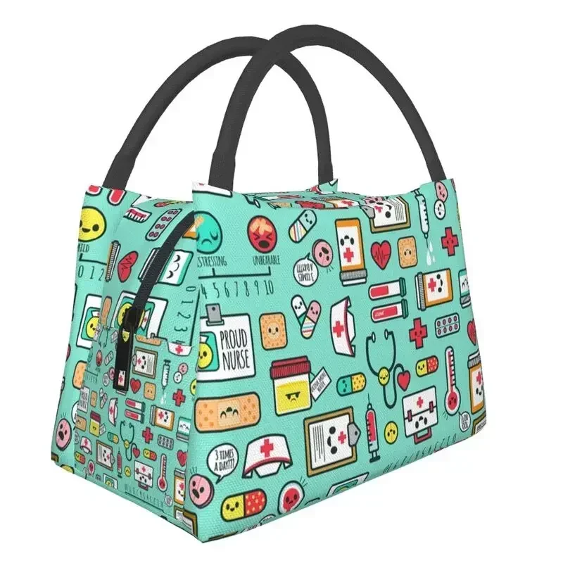 Proud To Be A Nurse Pattern Insulated Lunch Bags for Camping Travel Nursing Supplies Resuable Cooler Thermal Lunch Box Women