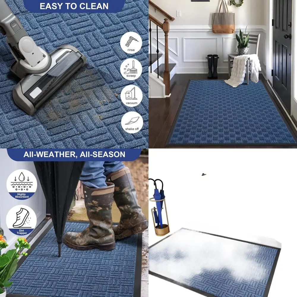 

Прочный всепогодный придверный коврик для улицы и дома, 61,5 x 36 дюймов, супервпитывающий, улавливающий грязь, синий
