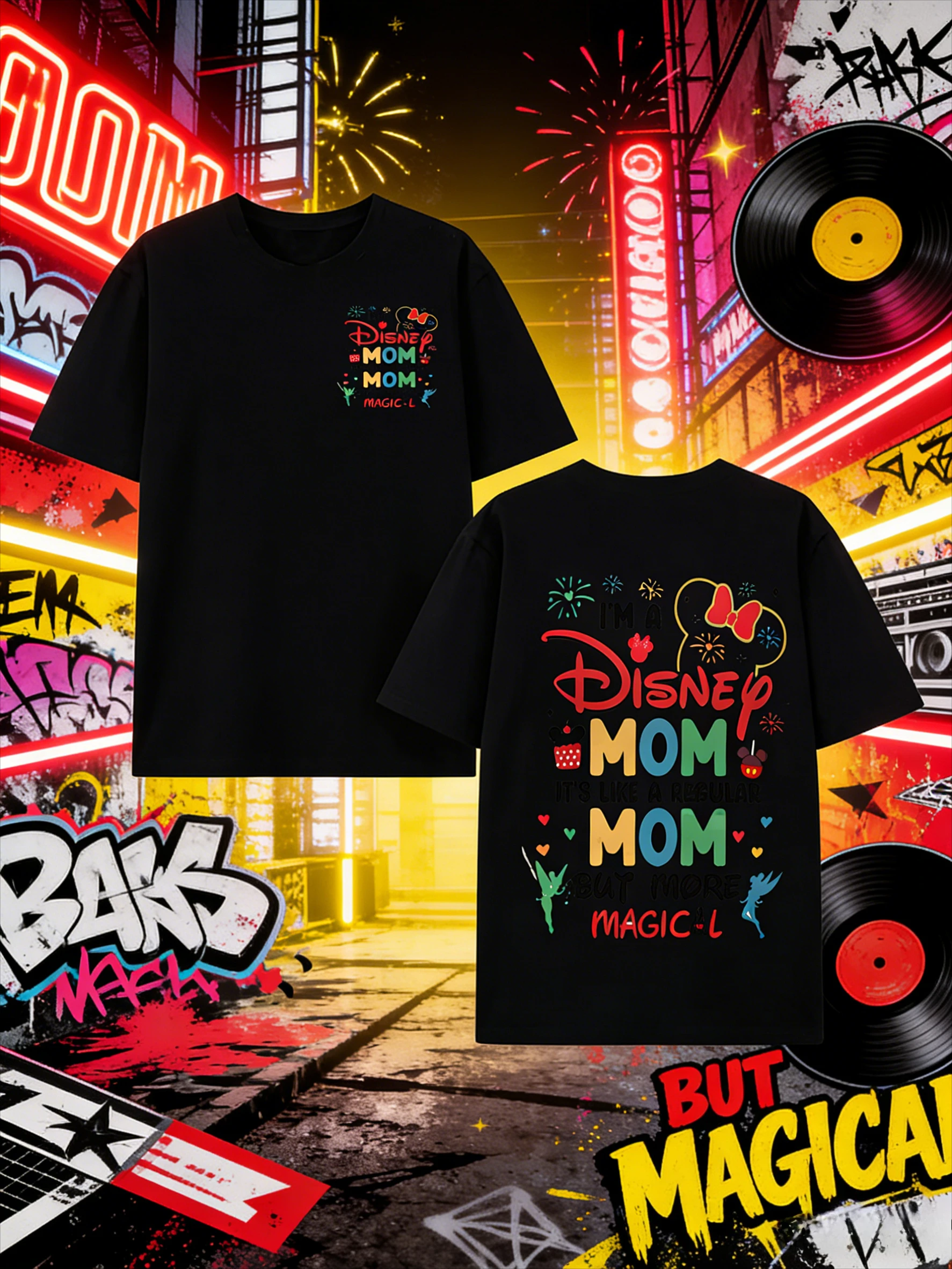 

Disney Minnie and Tinker Bell Magic Mom 100% Pure Cotton Printed T-shirt Men's and Women's Outdoor Casual Breathable Top Y2k