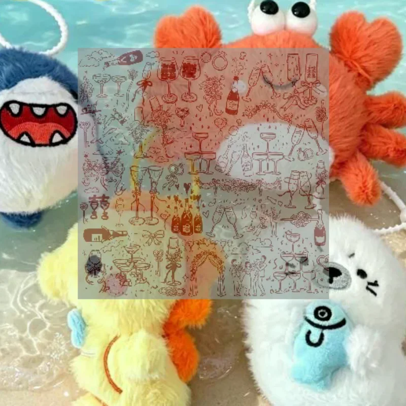 Cute Ocean Animal Plush Keychain Shark Crab Seahorse Seal Mini Fluffy Doll Pendant Bag Hanging Ornament Key Car Decor Kid Gift