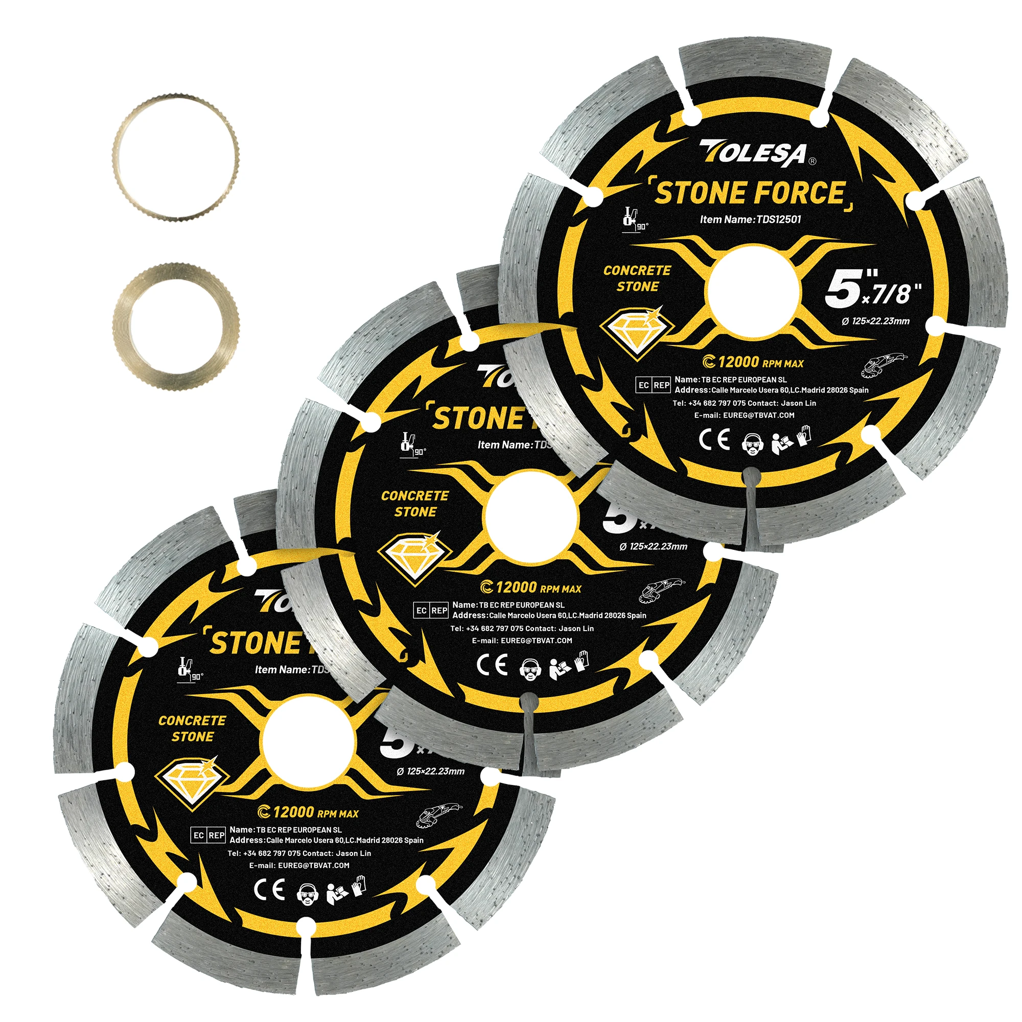 

TOLESA 5'' 3PCS Diamond Blade Segmented Diamond Saw Blades for Angle Grinder Stone Blade Cutting Concrete Srick Block 125mm