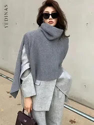 Yedinas warme Pullover Roll kragen pullover Herbst Winter Ponchos und Umhänge für Frauen Mäntel koreanische Mode unregelmäßige Crop Top Strick oberteile