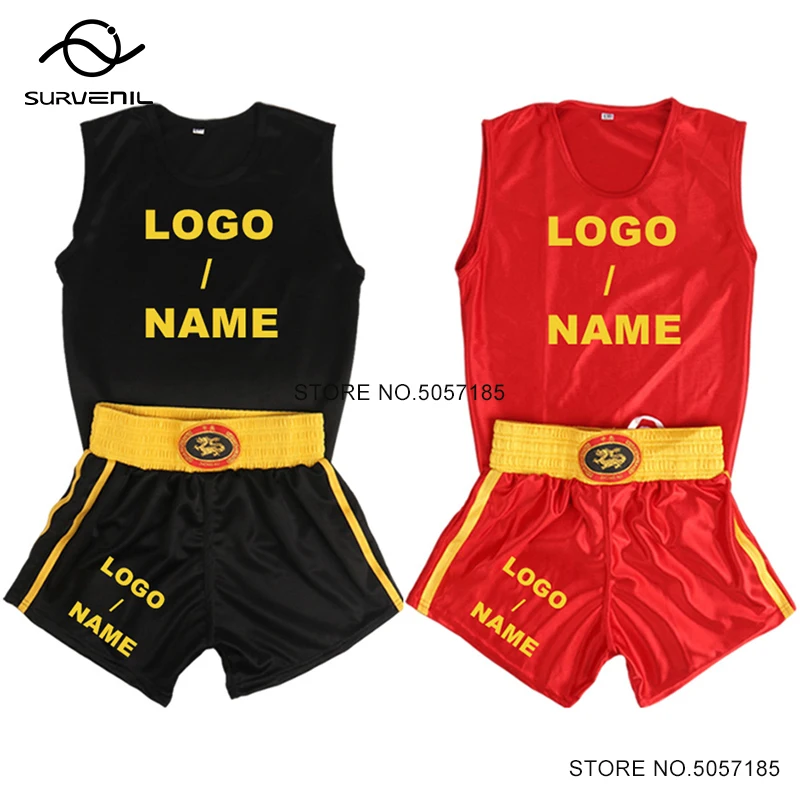 Muay Thai Shorts Custom Logo Kick Boxing Shorts and T Shirt Kickboxing Cage Fighting Shorts Sanda Martial Arts Training Uniform