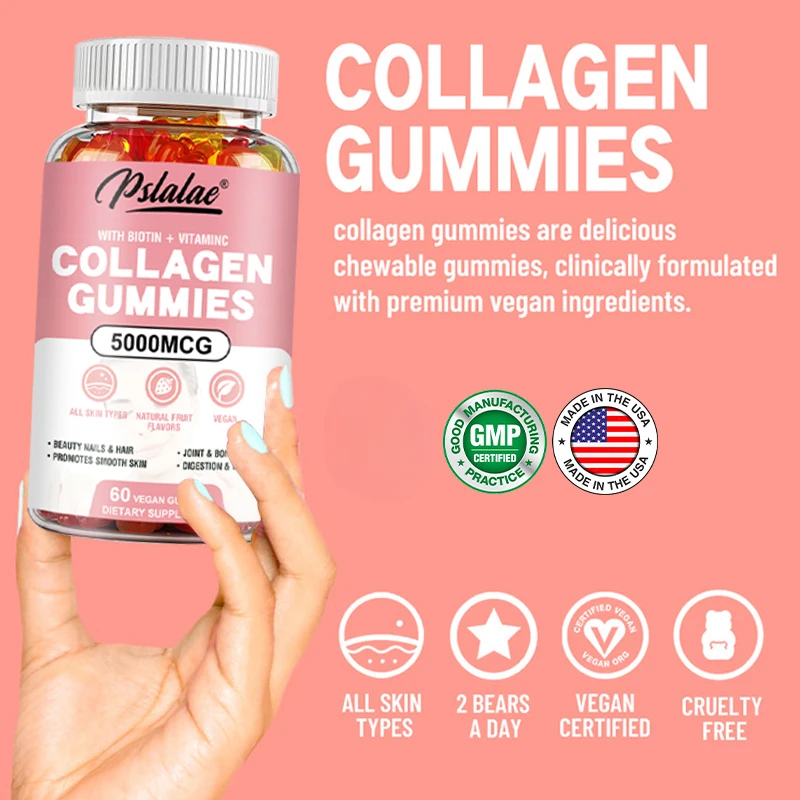 Collagen Gummies 5000 Mcg - Promote Hair Growth, Whiten Skin, Hydrolyze Skin, Help Nail Bone Joints