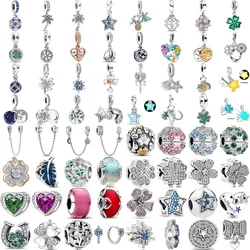 925 Sterling Silver plated Four -leaf grass star Fit Original Bracelet/Necklace Exquisite Charm DIY Beads