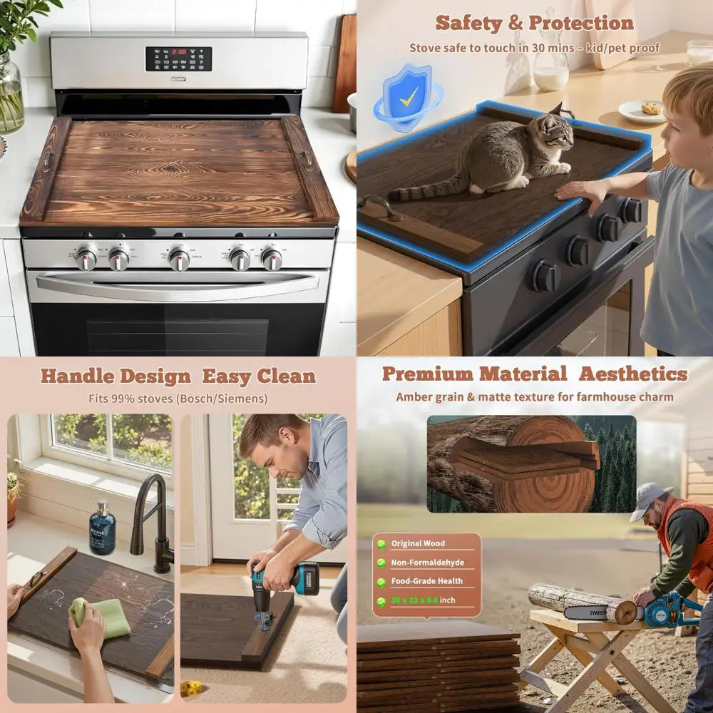 

Деревянная доска для лапши, крышка газовой плиты с ручками - 30x22 дюймов, кухонная плита, деревянная разделочная доска